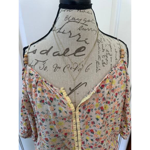 Scrapbook Women's sz M Blouse Spaghetti Strap Cutout Bubble Sleeve Floral Print - Picture 2 of 9